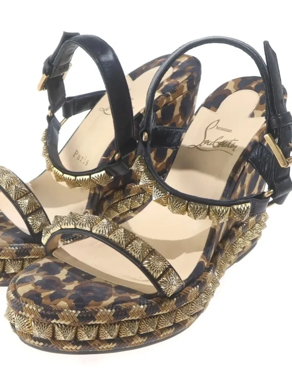 Christian Louboutin Pira Ryad 110 Leopard Espadrille Wedge Sandals Sz 37